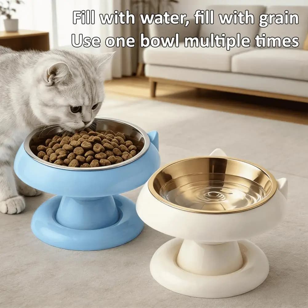 Cat Elevated Food Bowl Weighted Base Pet Bowl Elevated Pet Bowl with Detachable Stainless Steel Raised Cat Water Food for Indoor