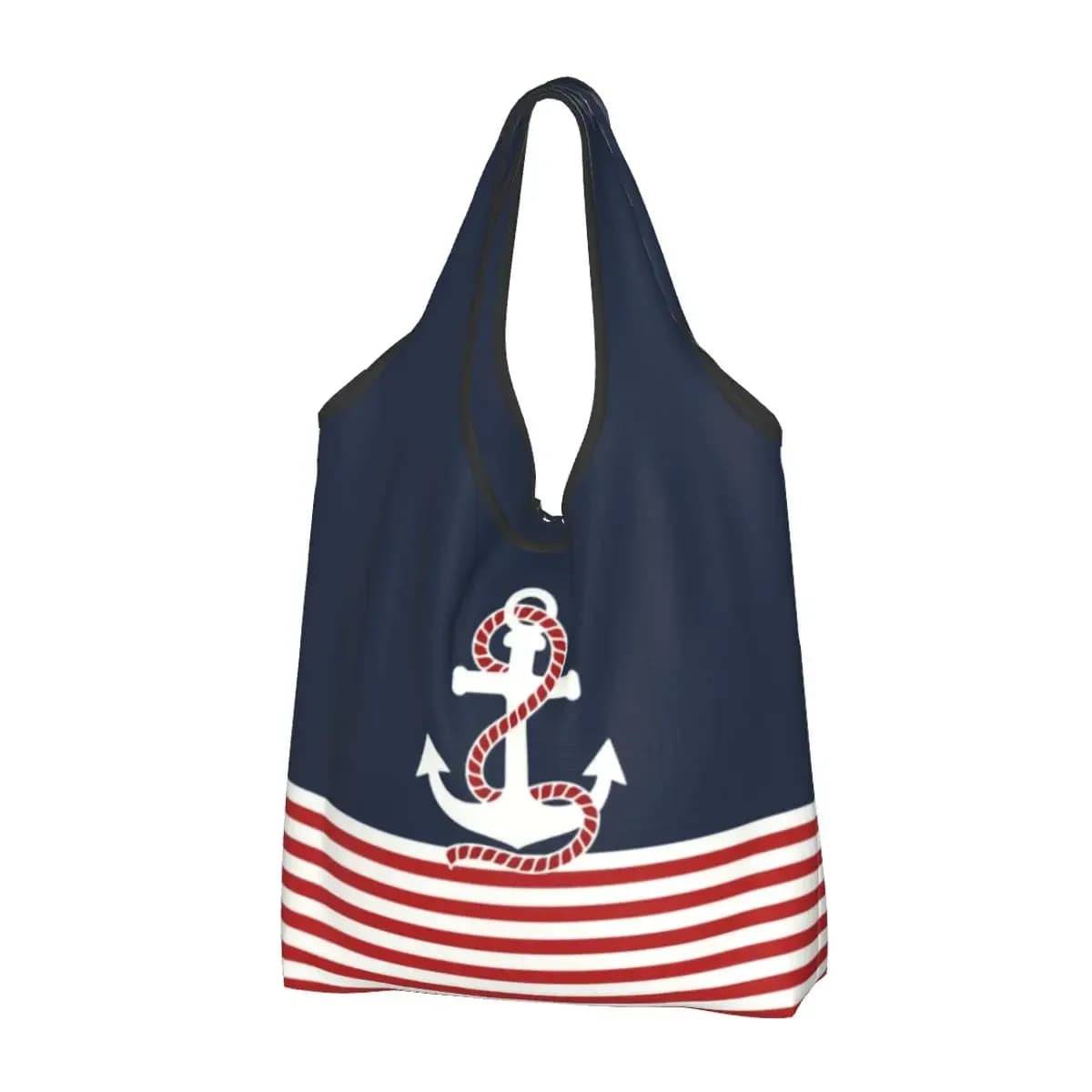 Ancoraggi blu nautici con strisce blu e bianche Borsa per la spesa Tote Borsa a tracolla portatile per marinaio da vela
