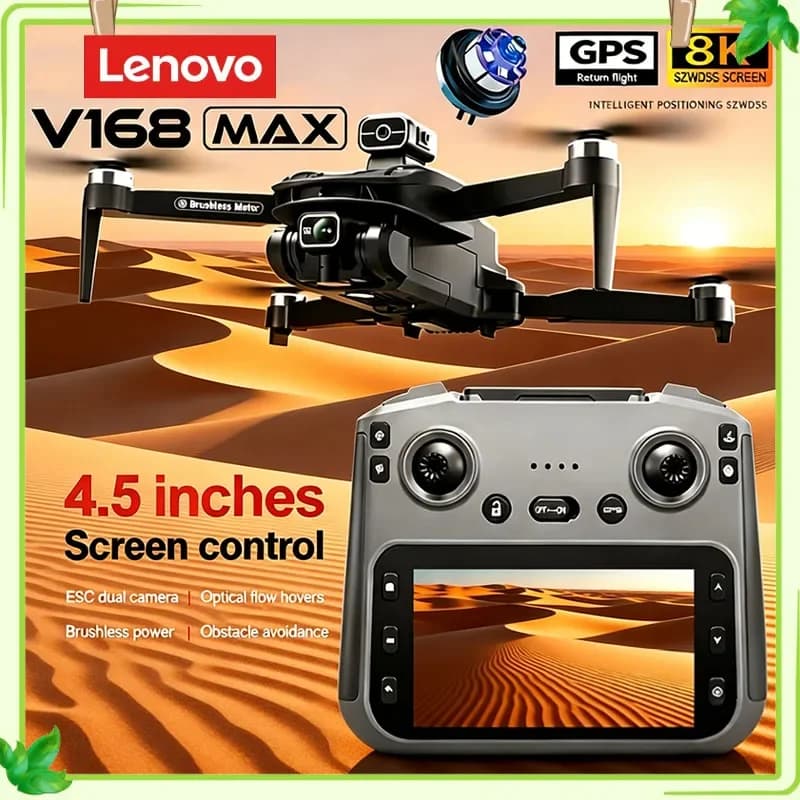 Lenovo V168 8K FPV Drone Brushless Power Obstacle Avoidance Large Screen Controller Foldable Portable Aerial Shooting Quadcopter