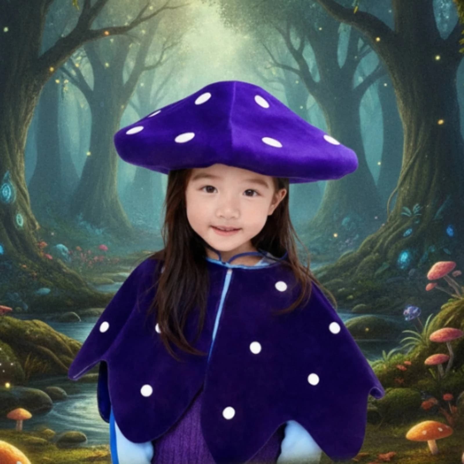 Fungus Costume Halloween Fungus Cape Cape with Hat Easy to Put on and Removal Apparel Scalloped for Children, Dress-Up