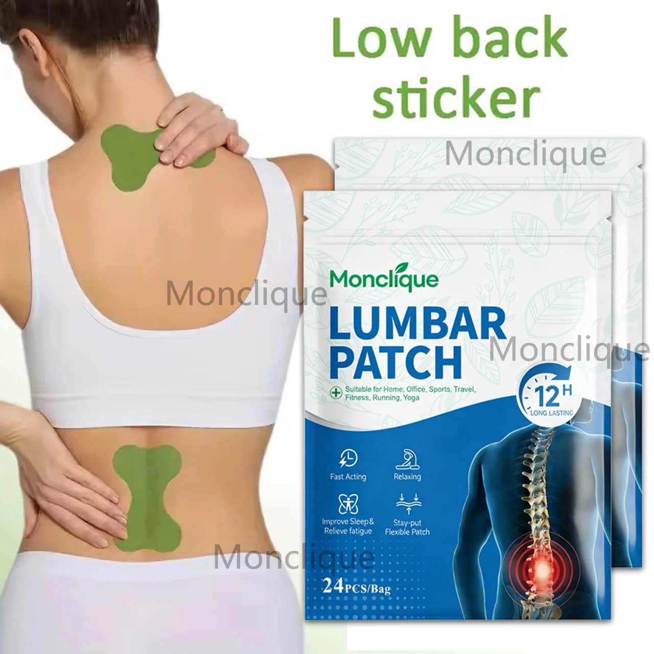 12/72 Pezzi Patch Massaggiante Lombare, Fascia di Supporto per la Colonna Vertebrale, Cuscinetto per Agopuntura Dorsale, Tappetino Massaggiante Anti-fatica a Penetrazione Profonda per Rilassare i Muscoli