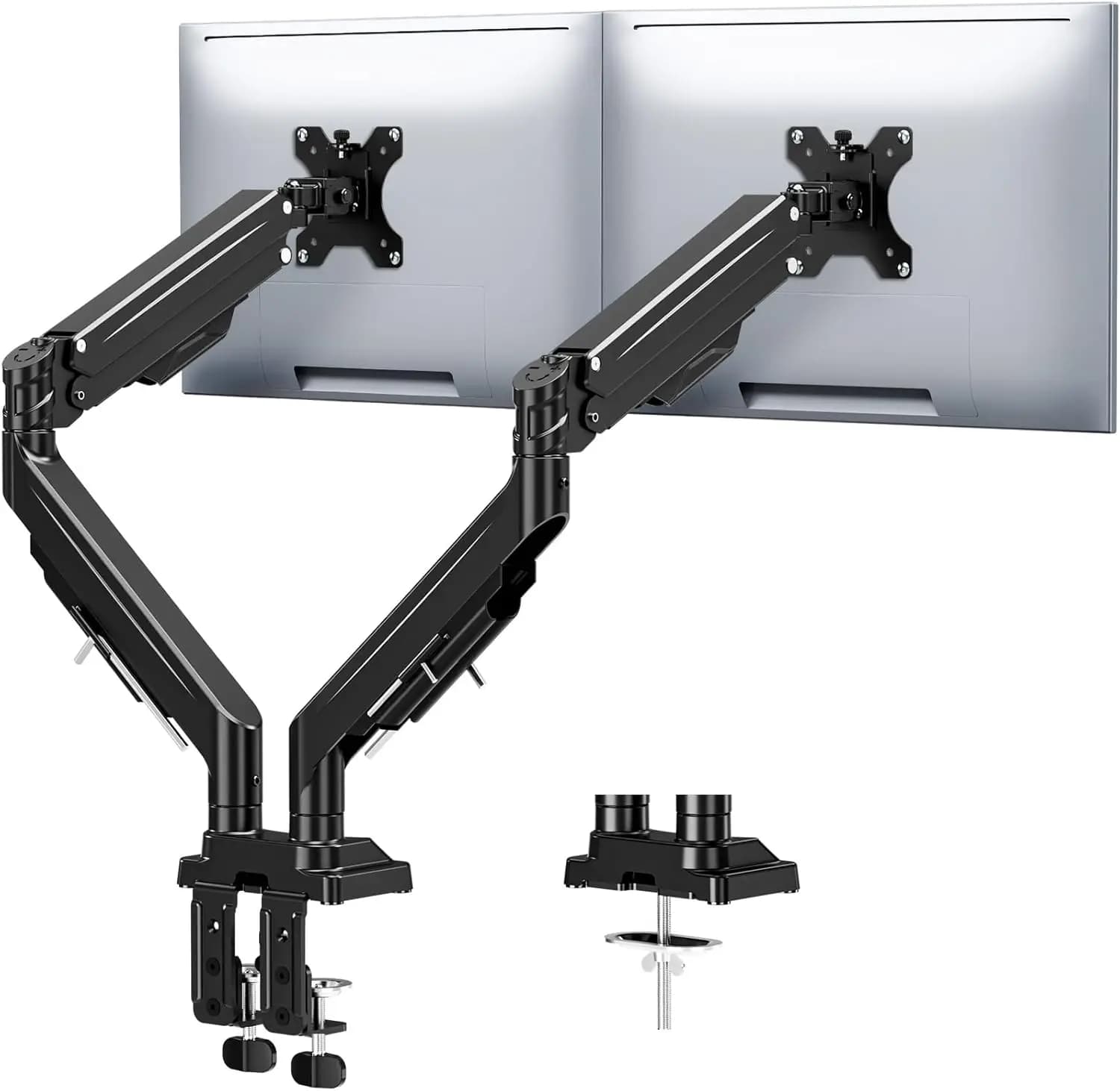 Supporto per doppio monitor per schermi fino a 43 pollici, braccio completamente orientabile per carichi pesanti, supporta da 2,2 a 33 libbre, supporto da scrivania VESA