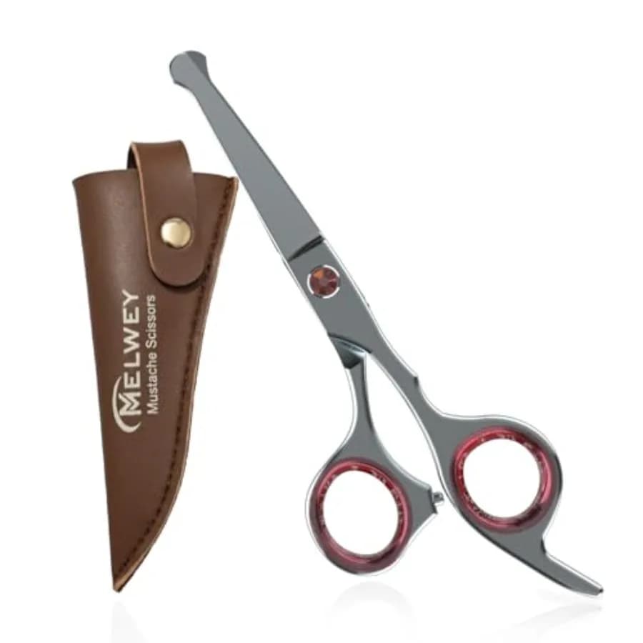 Mustache Scissors for Men 5.5 Inch Premium Stainless Steel Mustache and Beard Trimming Scissors with Rounded Tips for Safe Prec