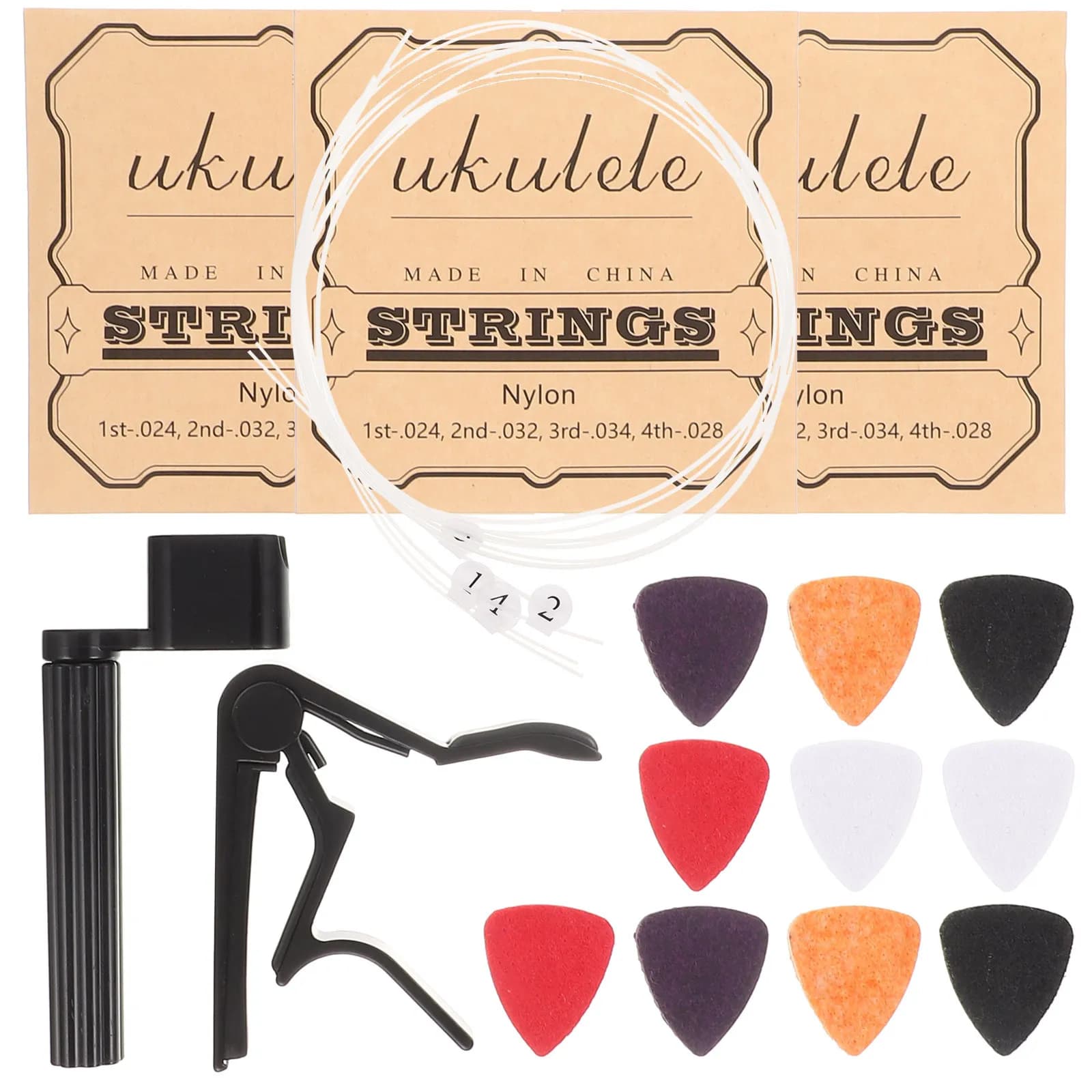 Set Universale di Strumenti per Chitarra, Kit Premium per Ukulele con Capo, Plettri in Feltro, Corde per Principianti, Musicisti, Regalo per Liutai