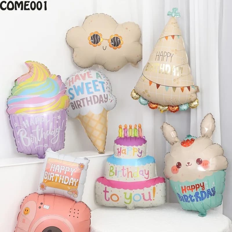 Bella torta gelato Pellicola di alluminio Palloncini Camera Cloud Decorazioni per feste di compleanno per bambini Baby Shower Fornitura di oggetti di scena per foto