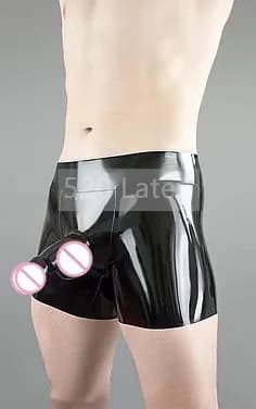 Latex Men Boxer Shorts Underwear Front Sheath Soft Safe Fetish Briefs Panties Cock Pouch Shorts Sexy Underpants No Back Sheath