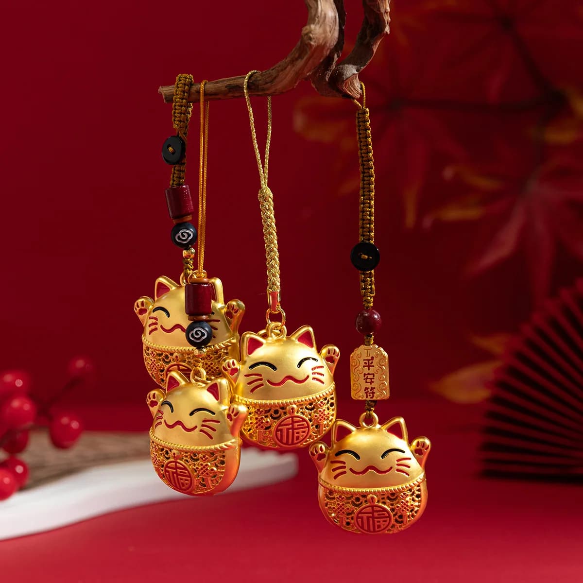 Portachiavi Maneki-Neko in oro sabbia stile cinese - Ciondolo gatto fortunato con smalto a goccia per chiavi, borsa, regalo per il migliore amico