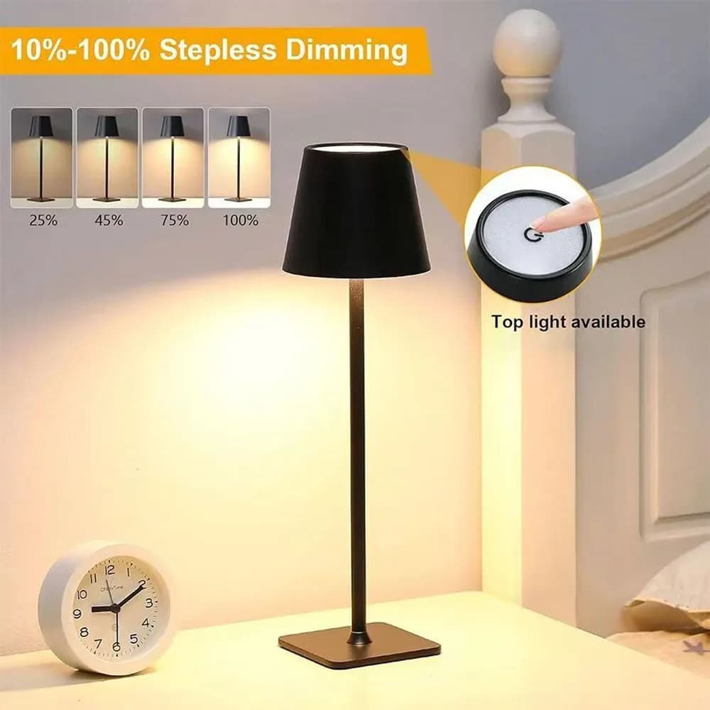 Lampada da tavolo a LED ricaricabile tramite USB Interruttore tattile Lampada da scrivania dimmerabile con temperatura a 3 colori Lampada da atmosfera moderna per bar da ufficio