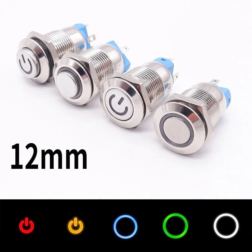 Pulsante di arresto di avvio in metallo da 12mm interruttore collegato luce per auto interruttore intelligente blocco Led/anello di ripristino testa piatta illuminata testa alta 5V 12V