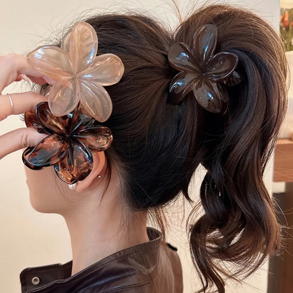 Women Laser Mermaid Princess Flower Shape Large Hair Clips 8cm/3.15in Lightweight Plastic Hair Barrettes Brown Beige Solid Color Elegant Daily Fashion Hair Accessories