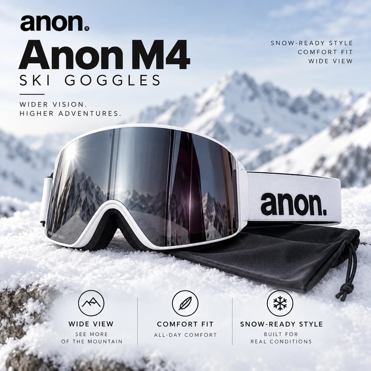 Anon M4 Magna-Tech Ski and Snowboard Goggles - Unisex Anti-Fog OTG Winter Sports Goggles with High-Contrast PERCEIVE Lens