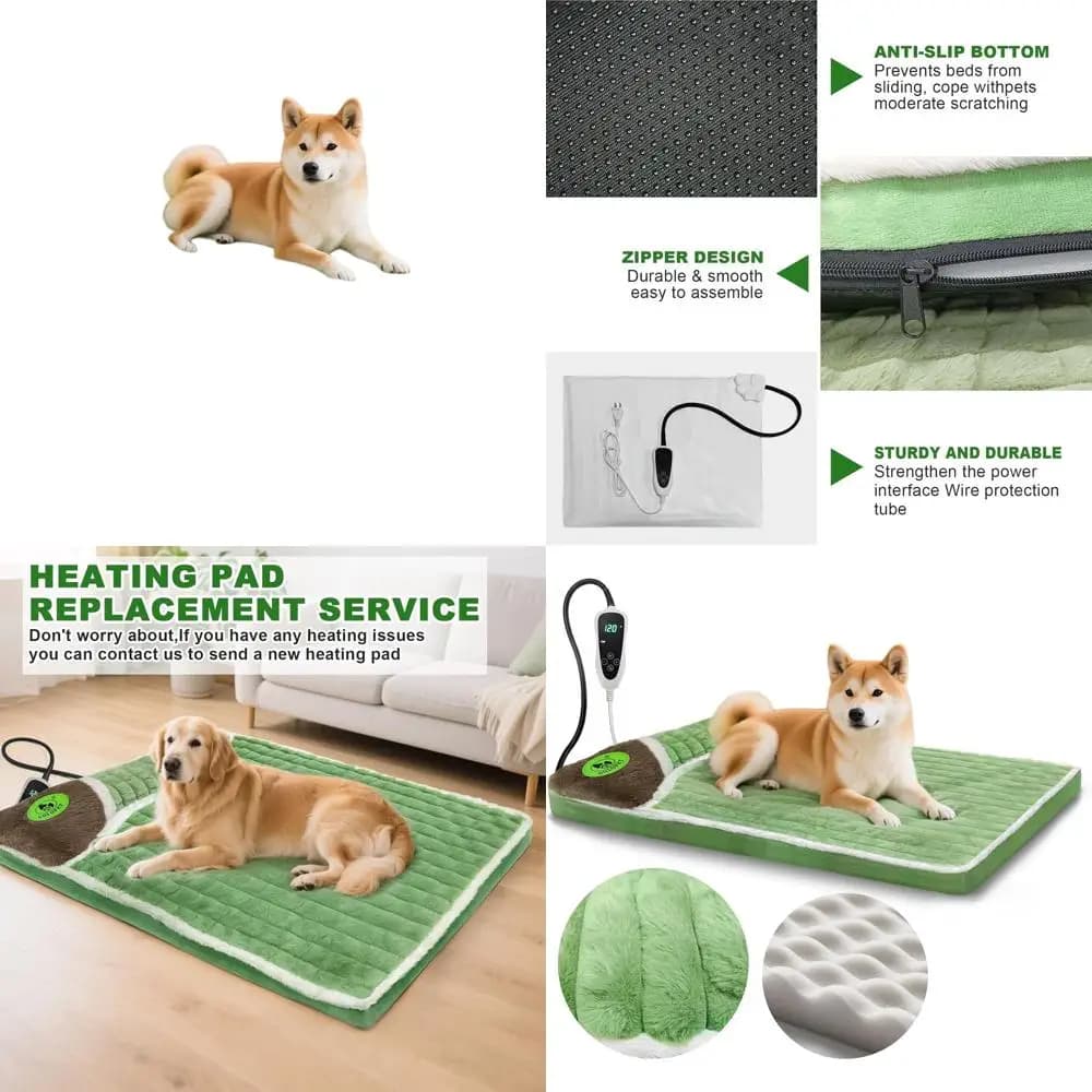 Lettino per cani riscaldato in memory foam di lusso con rinforzo laterale, 32x20x2, cuscino riscaldante certificato MET/UL e controller intelligente