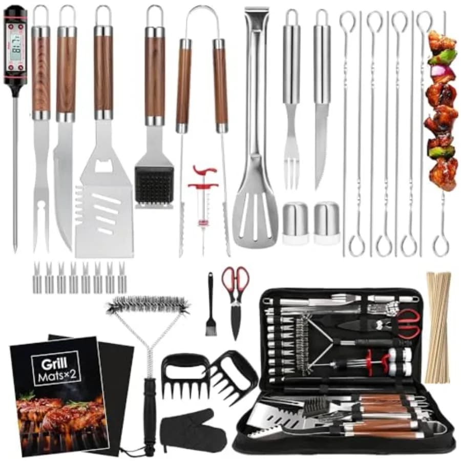 Kit di 137 Accessori per Griglia Blackstone, Utensili in Acciaio Inox per Barbecue all'Aperto con Borsa per il Trasporto e Termometro per Carne