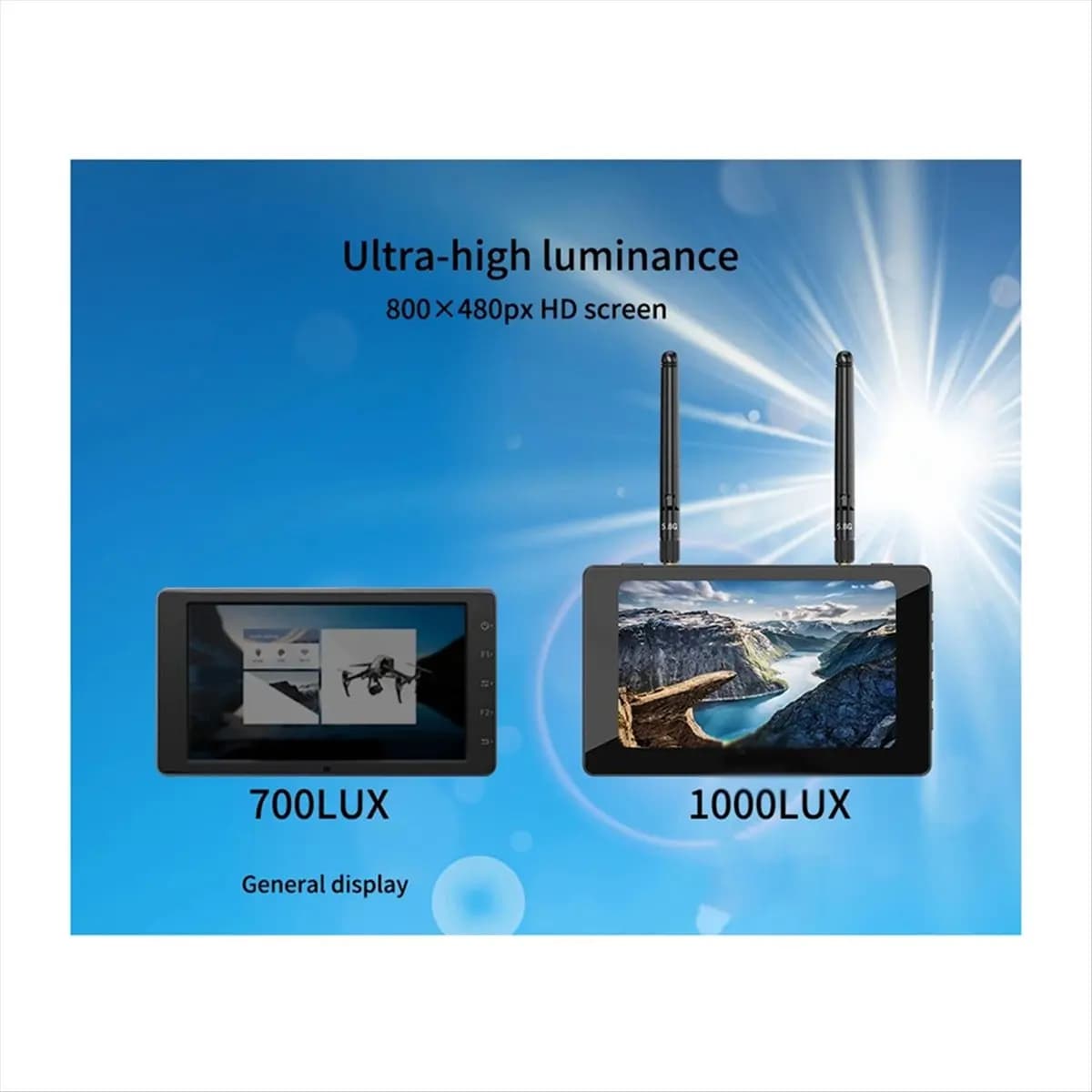 5 Inch FPV HD A23G Display for Drone, DVR IPS 800x480, Receiver Diversity 5.8G 40CH, 1000Lux, for Radio Control Drone RC