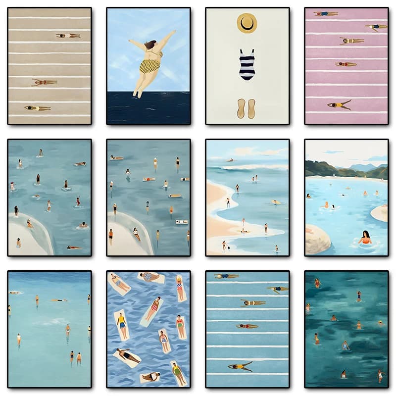 Quadro da parete moderno nordico con stampa di piscina e spiaggia, pittura a diamante, per soggiorno, decorazione per la casa, Cuadros