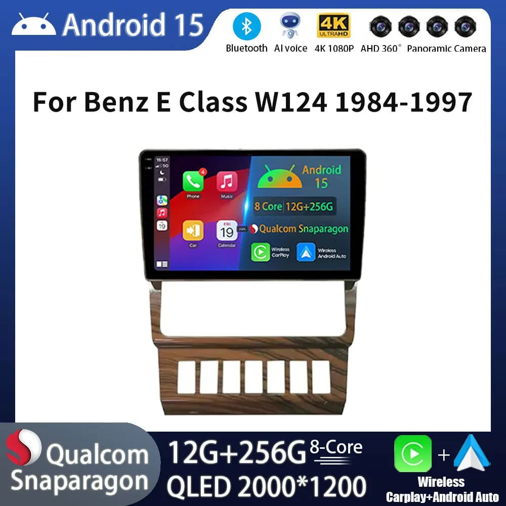 Android 15 Autoradio Per Mercedes Benz Classe E W124 1986-1995 Wireless CarPlay Auto GPS Multimedia Stereo di Navigazione BT RDS DSP