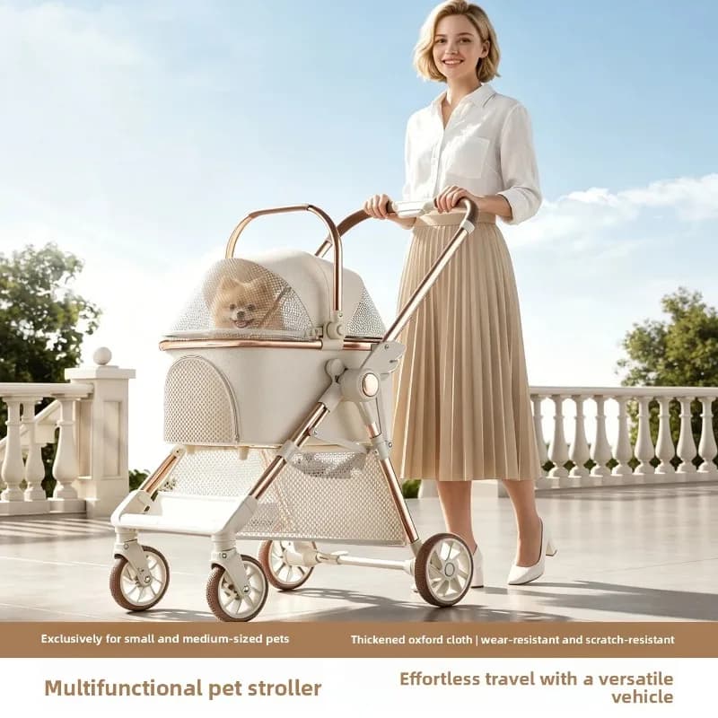 Lightweight Foldable Pet Hand Push Cart Separable Carrier Bag Silent Wheel Stroller For Puppy Kitten Daily Walking Vet Trip