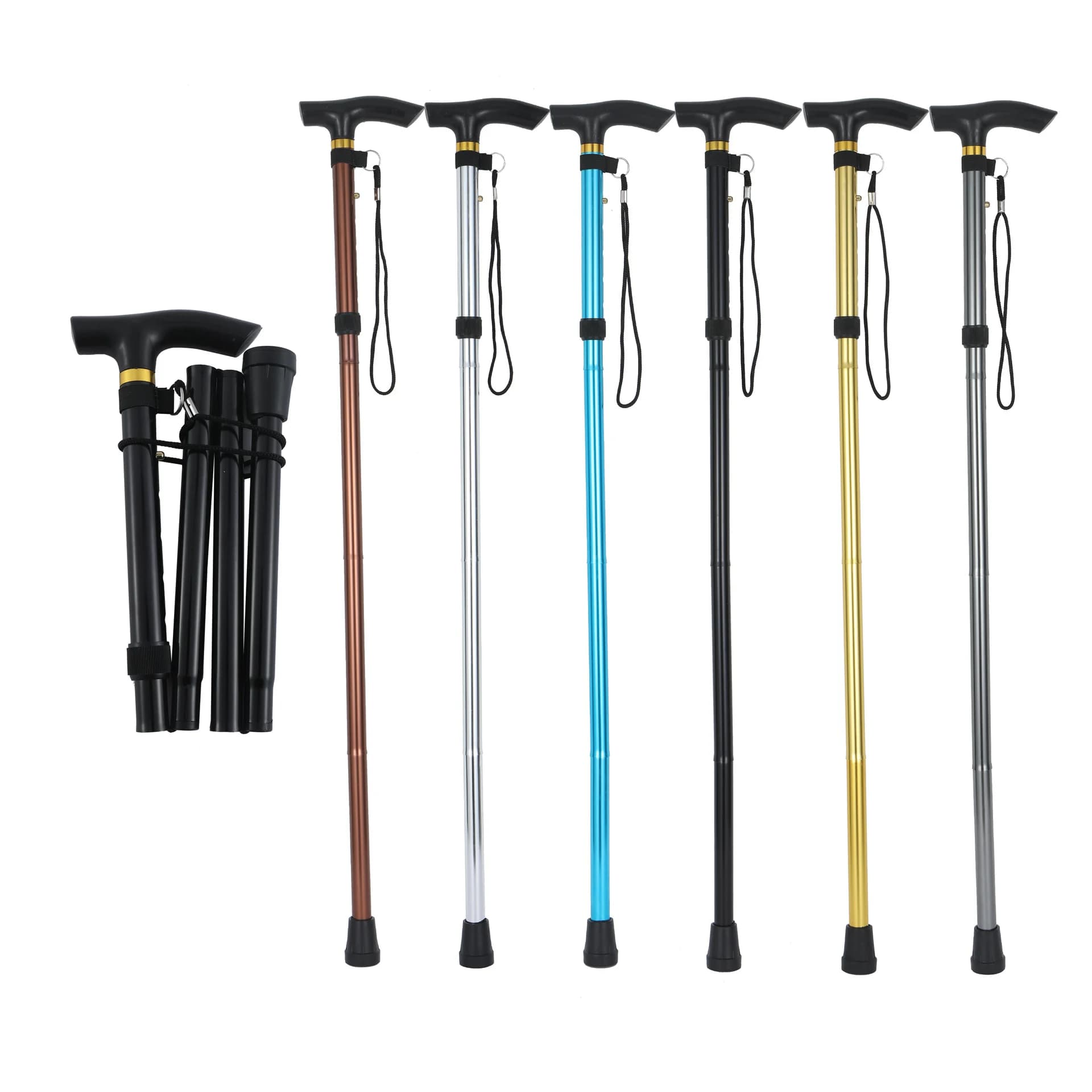 Foldable Trekking pole 4 section walking stick Aluminum telescopic hiking stick nonslip trekking crutche for outdoor
