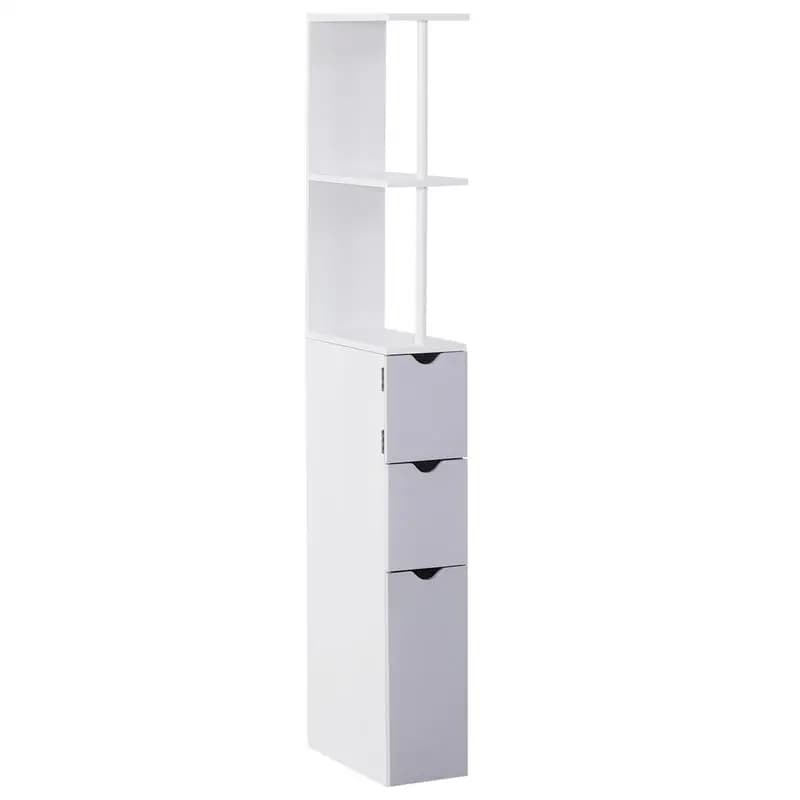 54" Tall Bathroom Storage Cabinet, Freestanding Linen Tower with 2-Tier Shelf and Drawers, Narrow Side Floor Organizer, White