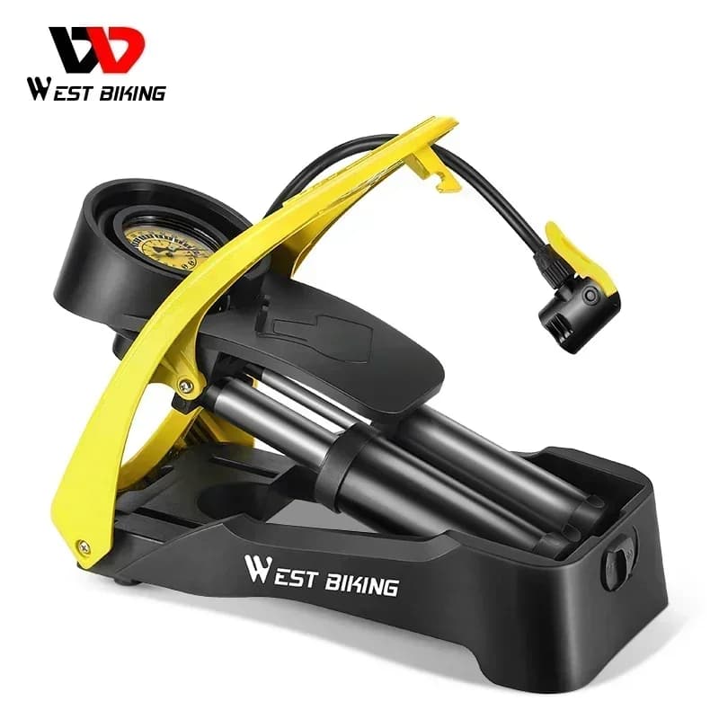 WEST BIKING Pompa a pedale per bicicletta Doppio cilindro 160PSI Pompa ad alta pressione con manometro Tubo di prolunga valvola Scharder Presta