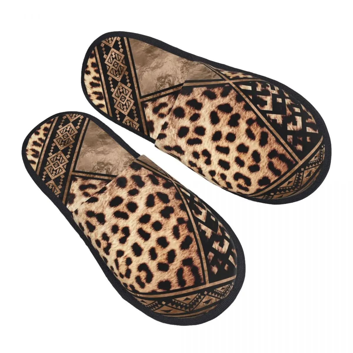 Comfortable and warm home slippers in leopard leather