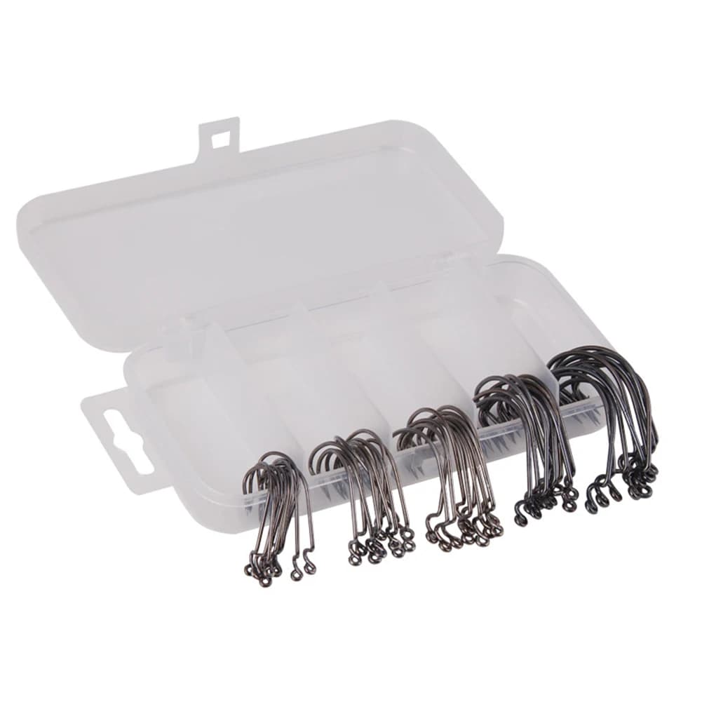 50 Pz/scatola Jig Manovella Gancio Spinato Ampio Offset Amo Da Pesca Ampio Verme Gancio Esche Morbide Offset Amo Da Pesca Morbido Verme Mare Gancio Affrontare