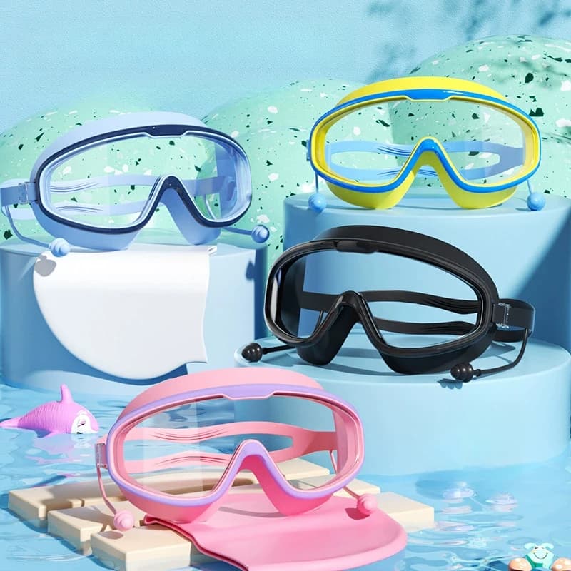 Occhialini da Nuoto Subacqueo Antiappannamento con Ampia Visuale e Tappi per le Orecchie per Adulti e Giovani - 1 Pezzo