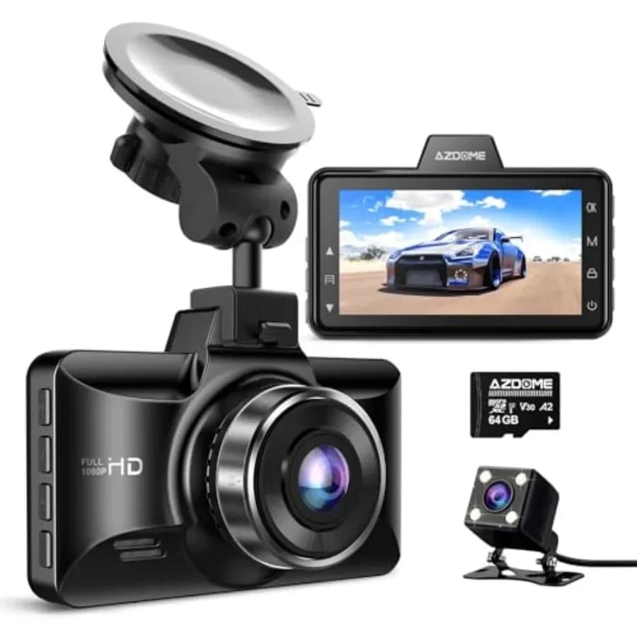 M01 Telecamera da Cruscotto Anteriore e Posteriore con Scheda da 64GB Gratuita, Schermo da 3 Pollici, Sensore G ADAS Integrato, Monitoraggio Parcheggio 24H