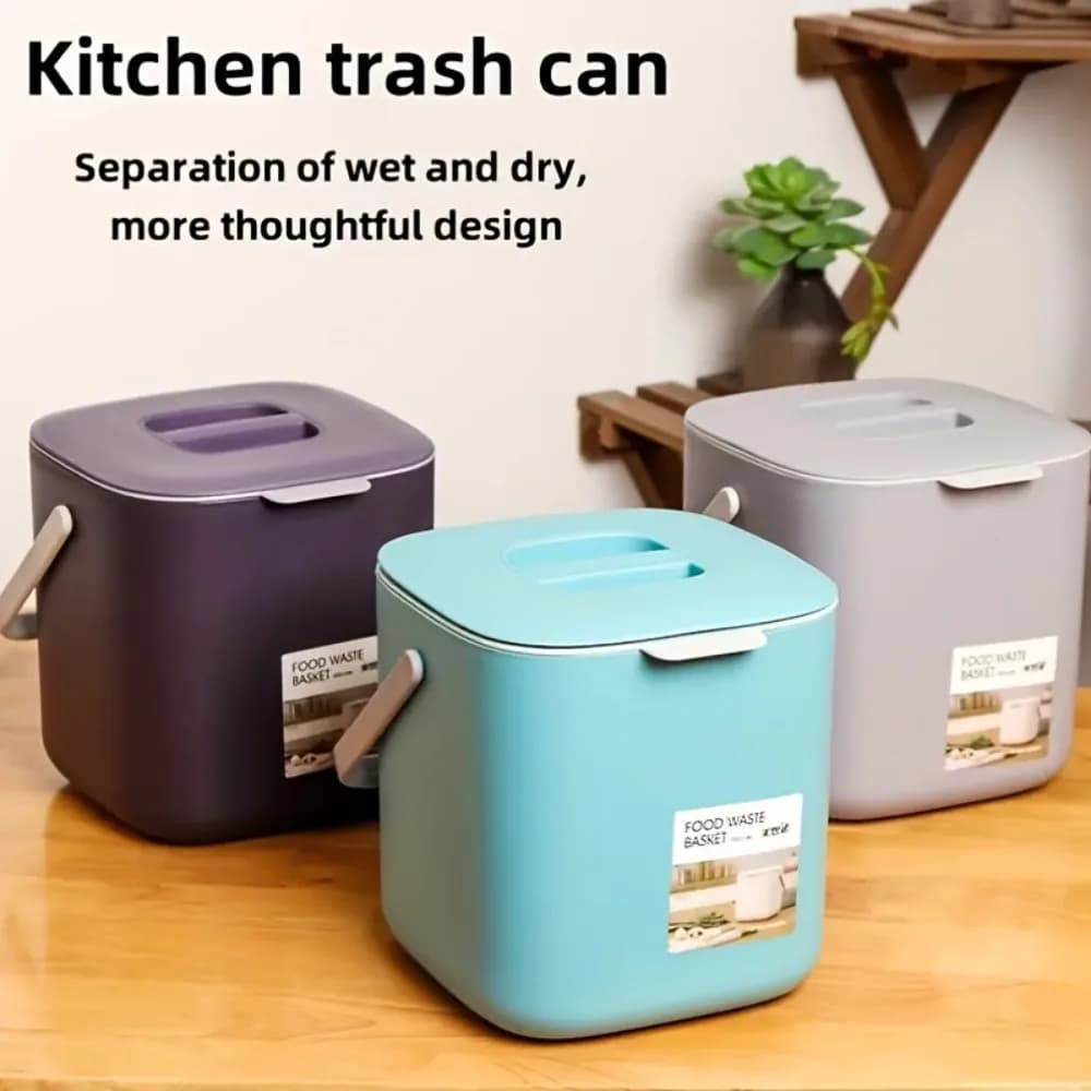 Pattumiera portatile da 1 pezzo con cestello di scarico del coperchio, utilizza per la separazione dei rifiuti secchi e bagnati, cucina, casa, ufficio, auto