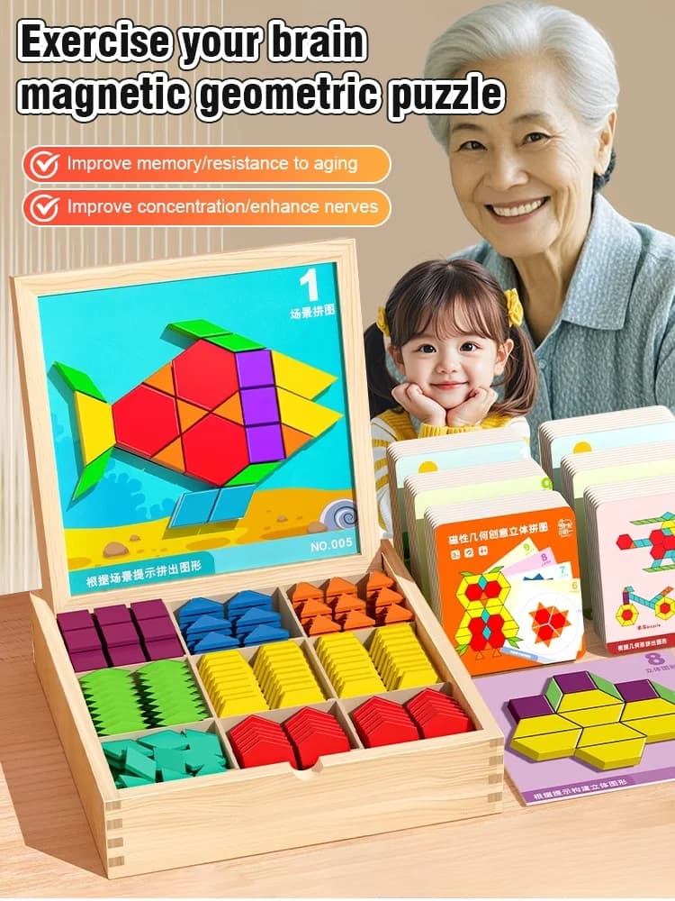 Blocchi magnetici Puzzle geometrico in legno Esercizio per lo sviluppo dell'intelligenza cerebrale Allenamento del pensiero geometrico per 2-8 anni
