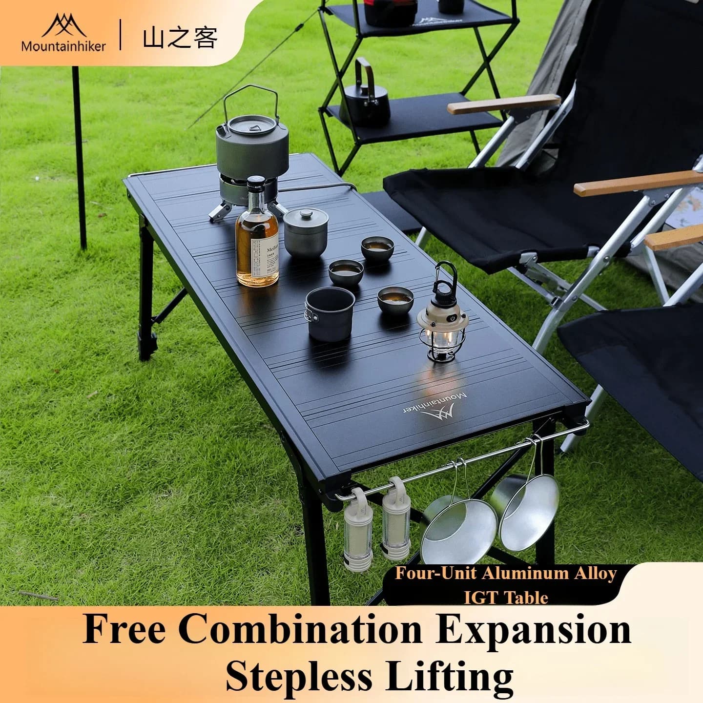 Mountainhiker Portable Camping BBQ Grill Table with Gas Stove Folding Outdoor Picnic Multi-Unit IGT Table with Lift And Removabl