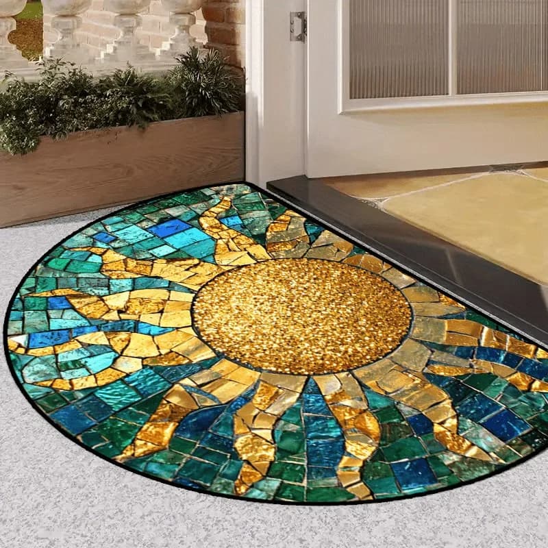 1 tappeto semicircolare Golden Sun Mosaic per uso interno, un elegante tappetino per l'ingresso con un tema creativo, tappetino per la casa, tappetino per la porta