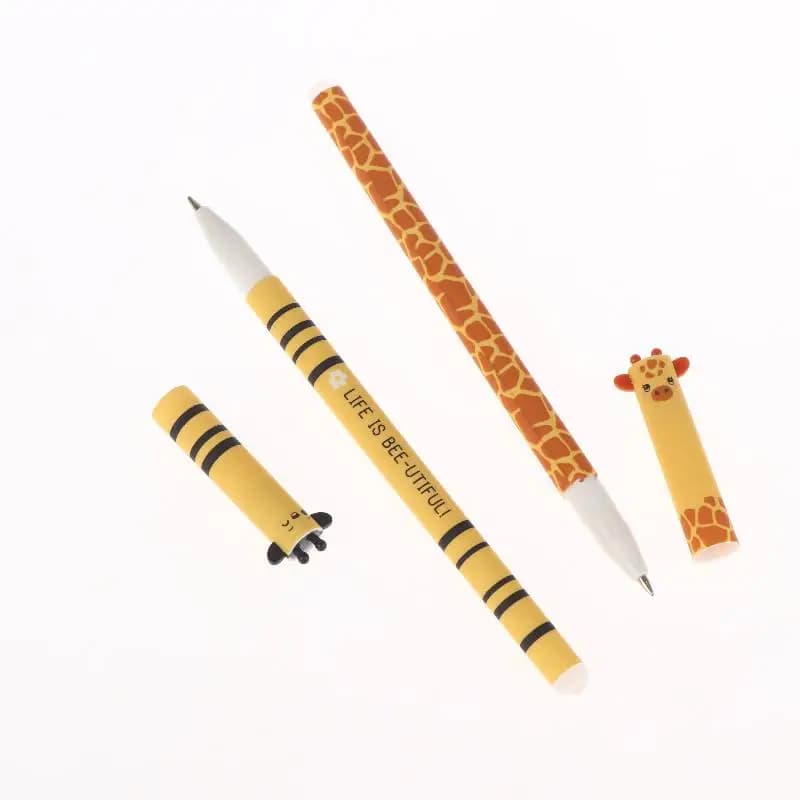 NUOVO Set di 7 Penne Gel Cancellabili a Tema Animali (Ape, Coniglio, Giraffa) da 0,5 mm, Colorate, per Scuola e Ufficio