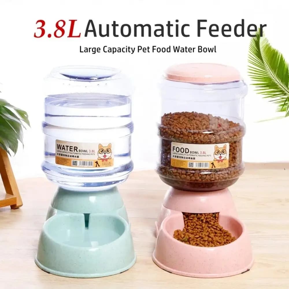 Dispenser di cibo per gatti in plastica per cani Alimentatore a gravità da 3,8 litri Ciotola per alimenti per animali domestici di grande capacità con secchio di stoccaggio