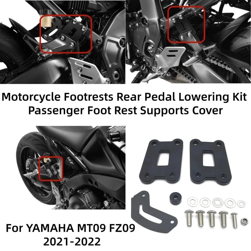 Motorcycle Footrests Rear Pedal Lowering Kit Passenger Foot Rest Supports Cover Accessories For YAMAHA MT 09 MT09 FZ09 2021-2022