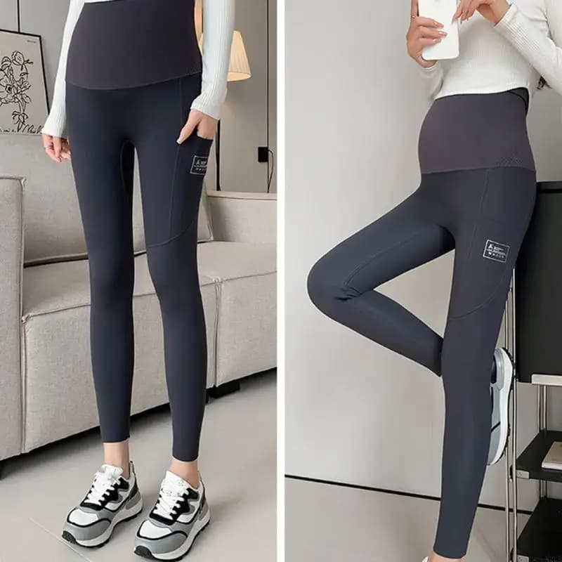Pantaloni premaman foderati in pile, gambali alti alla caviglia, da indossare in gravidanza, per sostegno caldo durante