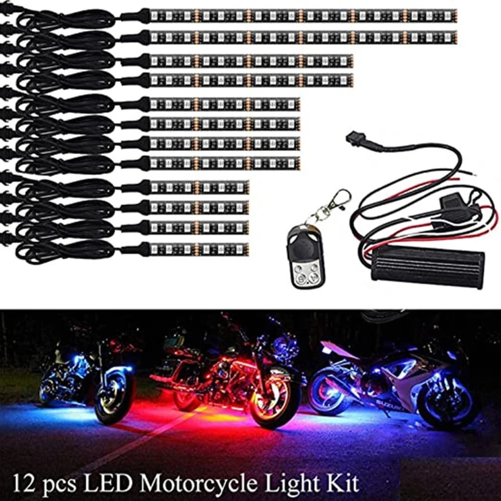 12 pcs LED Neon Light Strip for Moto RGB 15-color remote control Moto under light Glow 5050SMD self decorative light strip