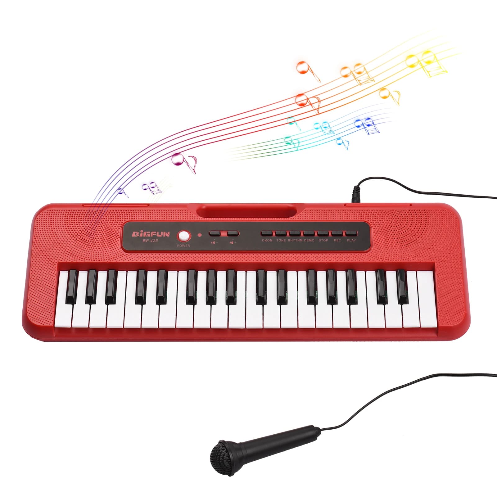 BIGFUN Pianoforte elettronico per bambini a 37 tasti con mini microfono preimpostato 10 demo Supporta la registrazione di cuffie/Tastiera jack Aux
