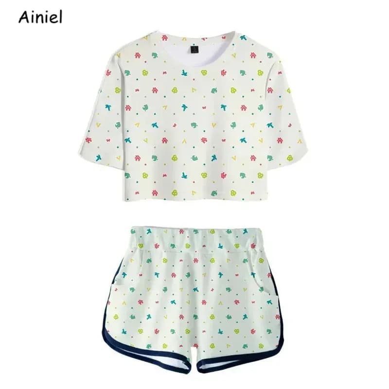 Candy 2025Hot Gioco Animal Crossing camicia T-Shorts Tuta sportiva Tom Nook 3D Leaf Stampato Manica corta Tees Ragazze Disfraz Donna Palestra