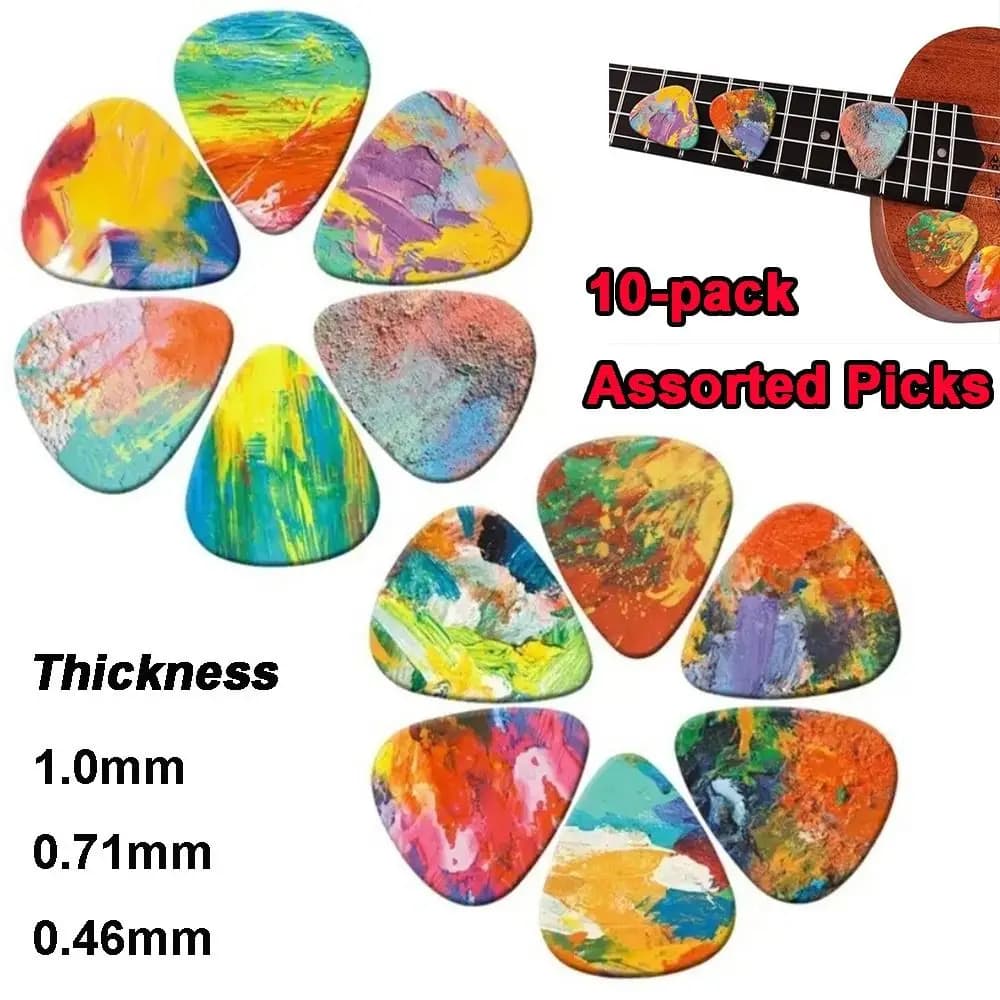 10pcs Colorful Printed Guitar Picks Triangle Shape Smooth Edge Plectrum Picks 1.0mm 0.71mm 0.46mm Ukulele Picks Electric Guitar