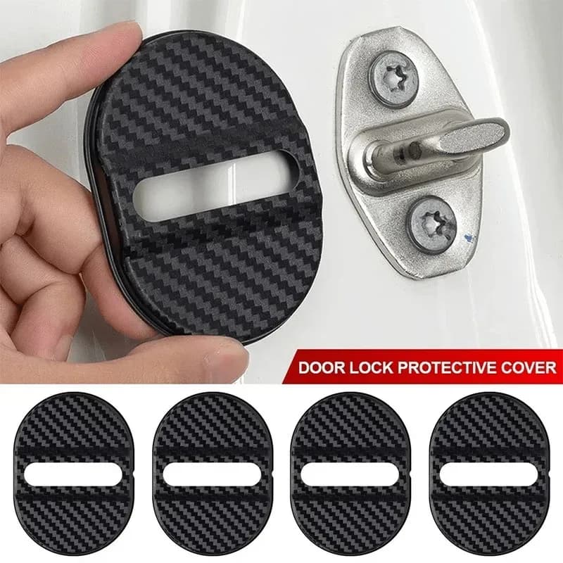4-12Pcs Carbon Fiber Door Lock Covers Universal Shock-Absorbing, Noise-Reducing Rainproof Easy Peel & Stick Fit for Sedans/SUVs