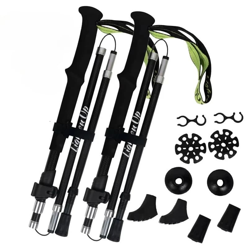Portable aluminum trekking poles, foldable, lightweight and adjustable, suitable for camping, hiking and backpacking