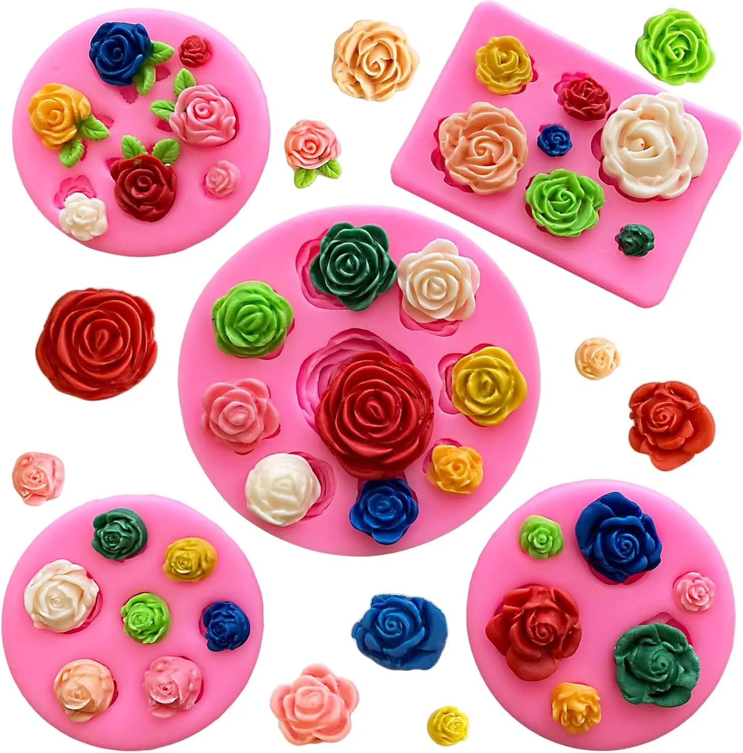 5 pz Fiore di Rosa Stampi In Silicone Piccolo Fiore Fondente Stampi Per Caramelle Al Cioccolato Argilla Polimerica Resina Cubo di Ghiaccio Sapone Stampo Per La Cottura