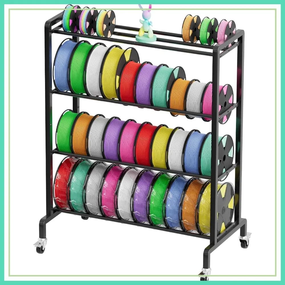 Carrello Porta Filamenti per Stampante 3D Resistente con Ruote, Supporto in Metallo a 4 Livelli per 50 Bobine