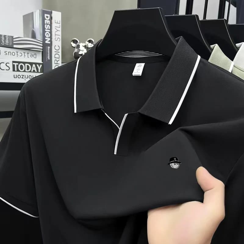 Polo a maniche corte da uomo di tendenza, con colletto a V, stampa fantasia, stile coreano, nuova t-shirt estiva traspirante, abbigliamento casual da uomo