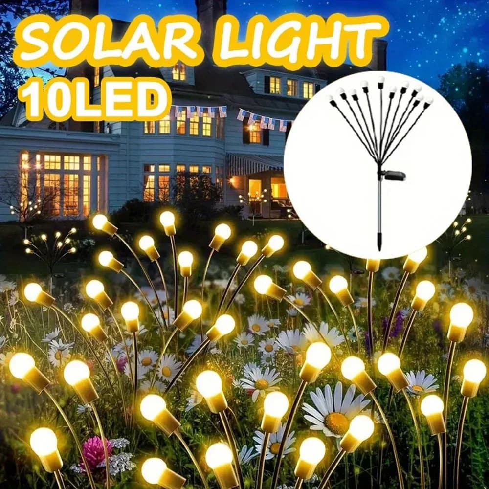 Luci Solari da Giardino a 10 LED Effetto Lucciola, Impermeabili, per Esterni, Cortili, Patio, Sentieri, Decorazioni Natalizie, Lampada Solare