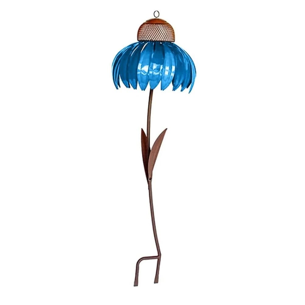 Bird Feeder Metal Flower Stakes Beautiful Pink Coneflower Bird Seed Tray for Outdoor Garden Decoration