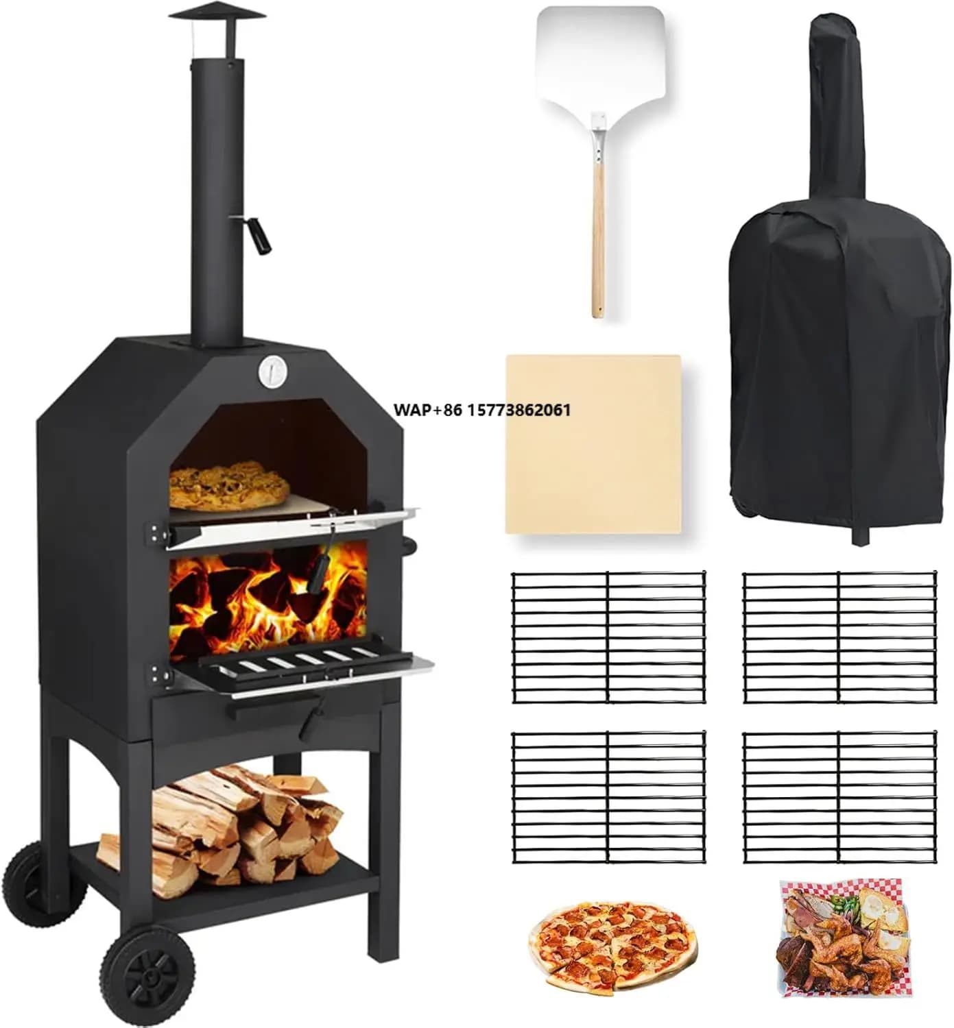 Forno da esterno - Forno per pizza a legna per esterno con pietra, buccia, griglia e copertura per pizza da patio Perfetto
