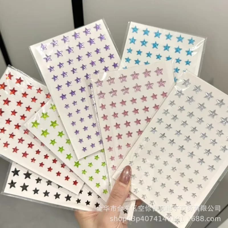 3D Shaped Star Stickers, Chain and Heart for Nail Art, DIY Self-adhesive Decorations for Phone Cover