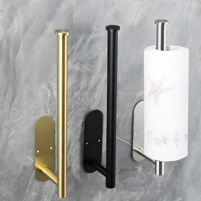 Porta asciugamani di carta in acciaio inossidabile per bagno cucina senza punzonatura per montaggio a parete rotolo di asciugamani in tessuto portaoggetti autoadesivo per WC